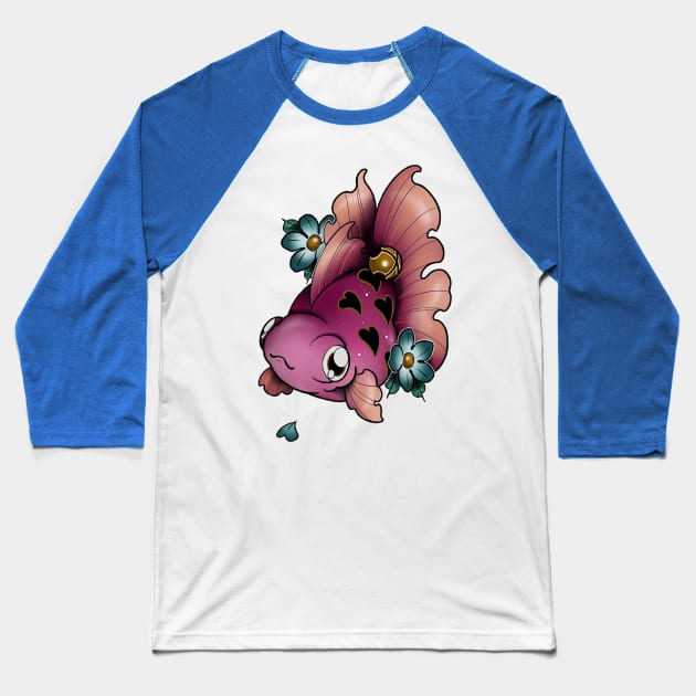 pink fish Baseball T-Shirt by Ninja banana